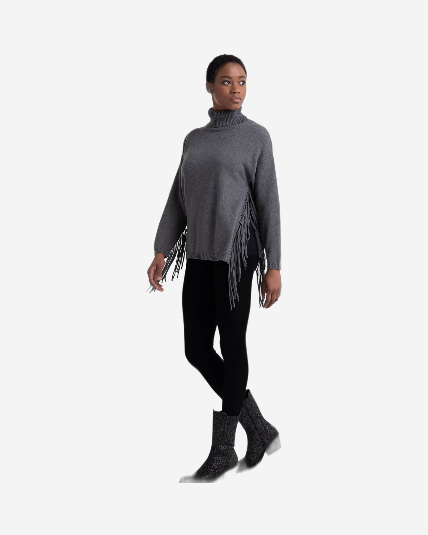 Turtleneck Sweater With Fringes