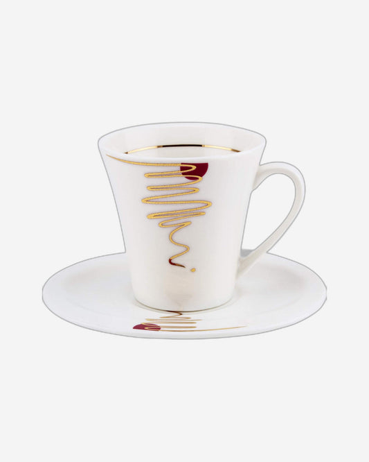 Shallow Bone China Cups and Saucers Set, White/Gold, 200ml, 12 Pieces – Elegant Tea and Coffee Set