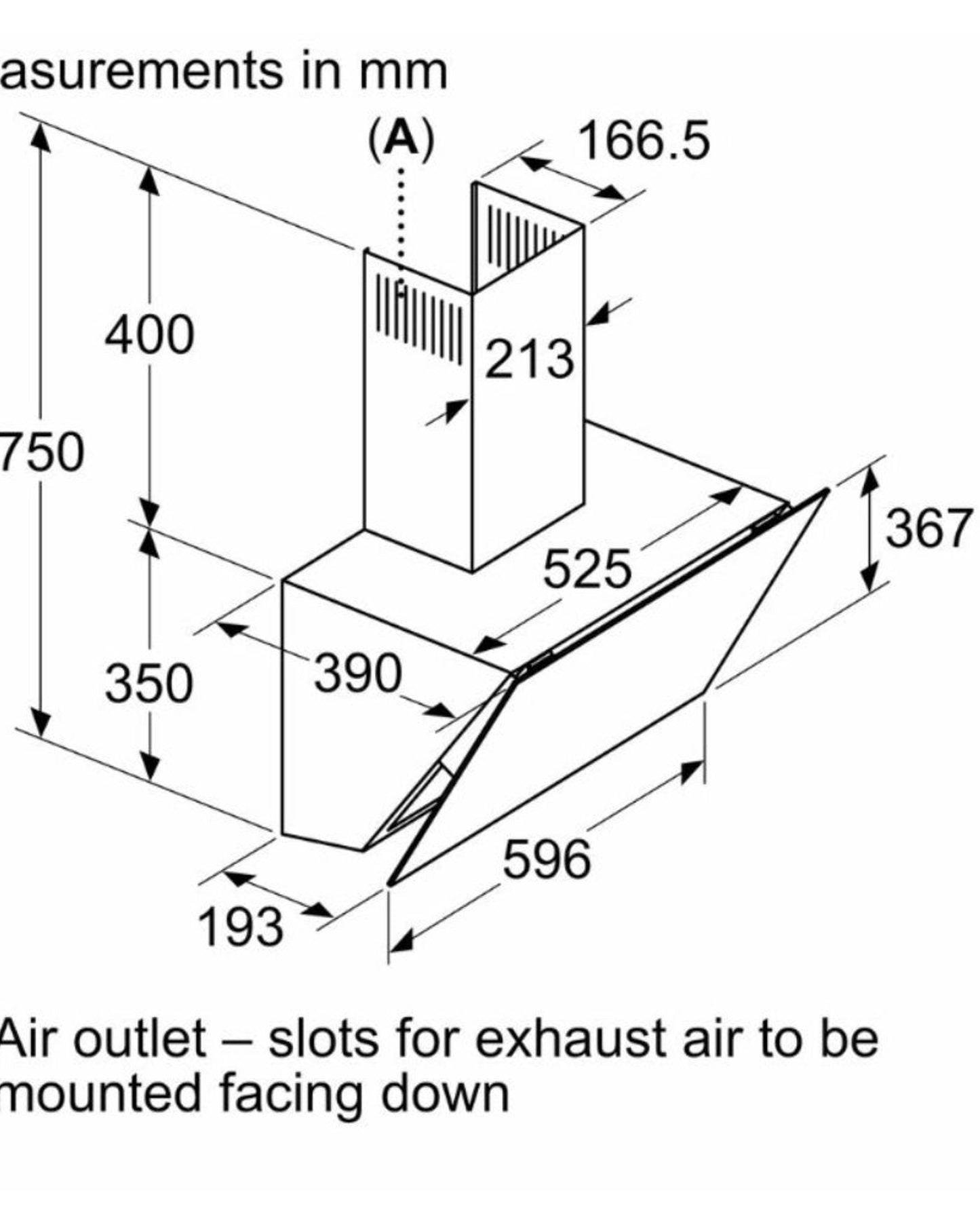 Bosch, 60cm, Wall-Mounted Cooker Hood, 700 m³/h Extraction, Glass Body, 2-Stage Intensive, DWK66PJ60M Black