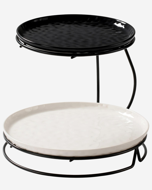 Shallow 2?Tier Serving Stand Hammered Porcelain