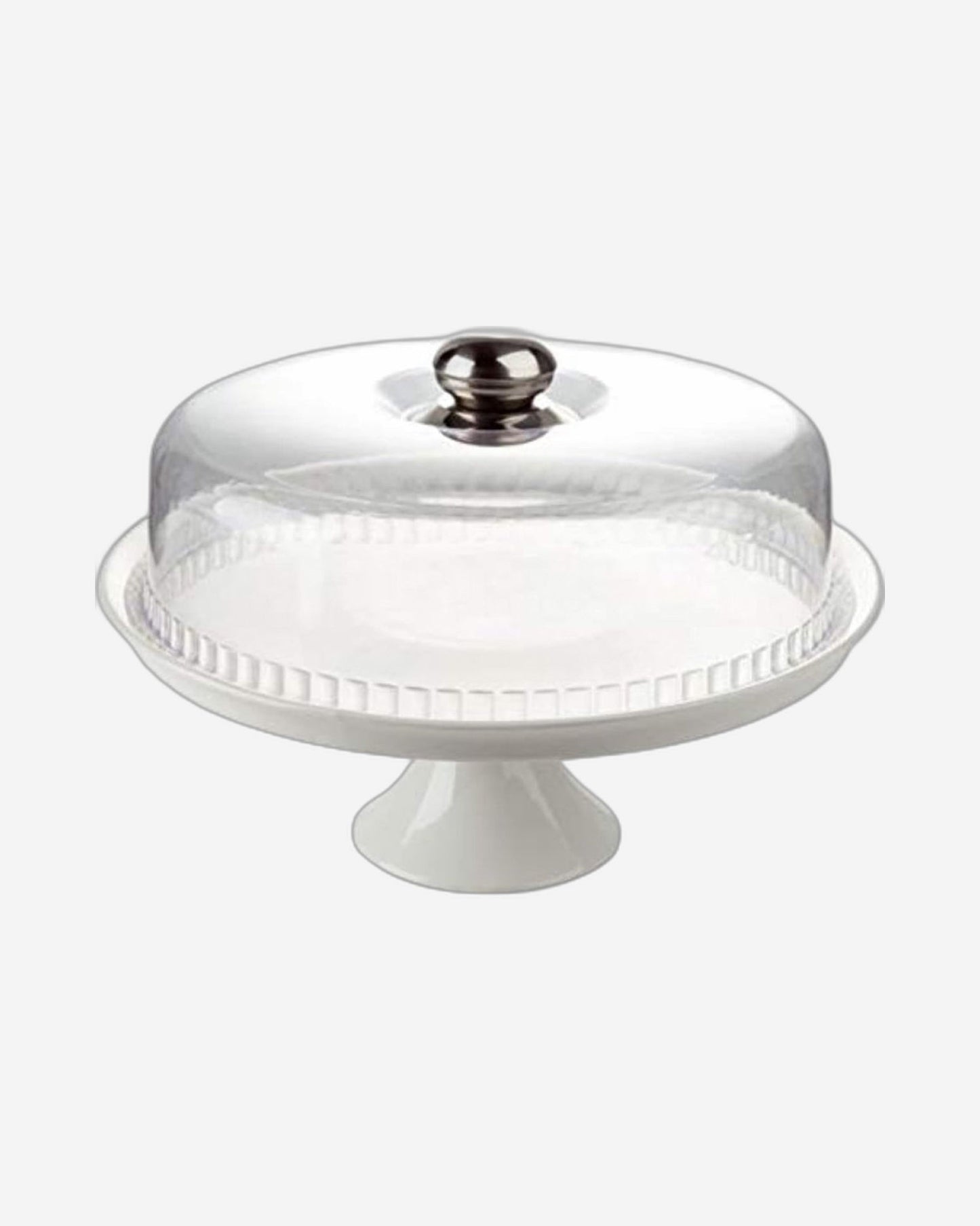 Shallow Porcelain Cake Plate with Plastic Lid, White – Durable Cake Serving Plate for Freshness Preservation