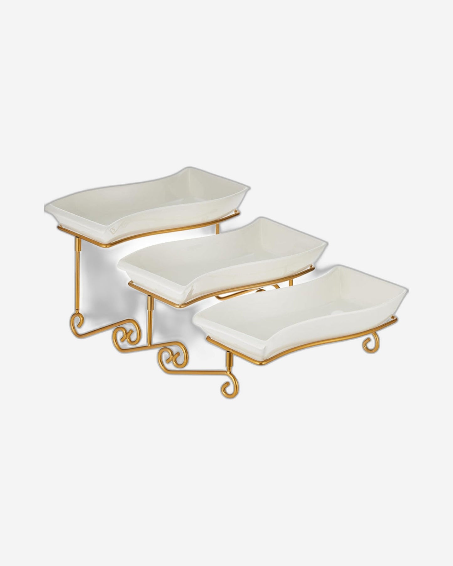 Shallow 3-Tier Serving Plate with Gold Rack, White, 3x30 cm – Elegant Dessert and Food Display Stand