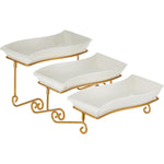Shallow 3-Tier Serving Plate with Gold Rack, White, 3x30 cm – Elegant Dessert and Food Display Stand