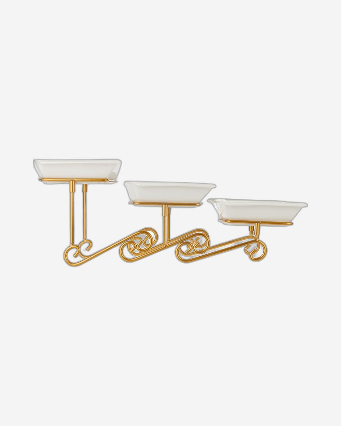 Shallow 3-Tier Serving Plate with Gold Rack, White, 3x30 cm – Elegant Dessert and Food Display Stand