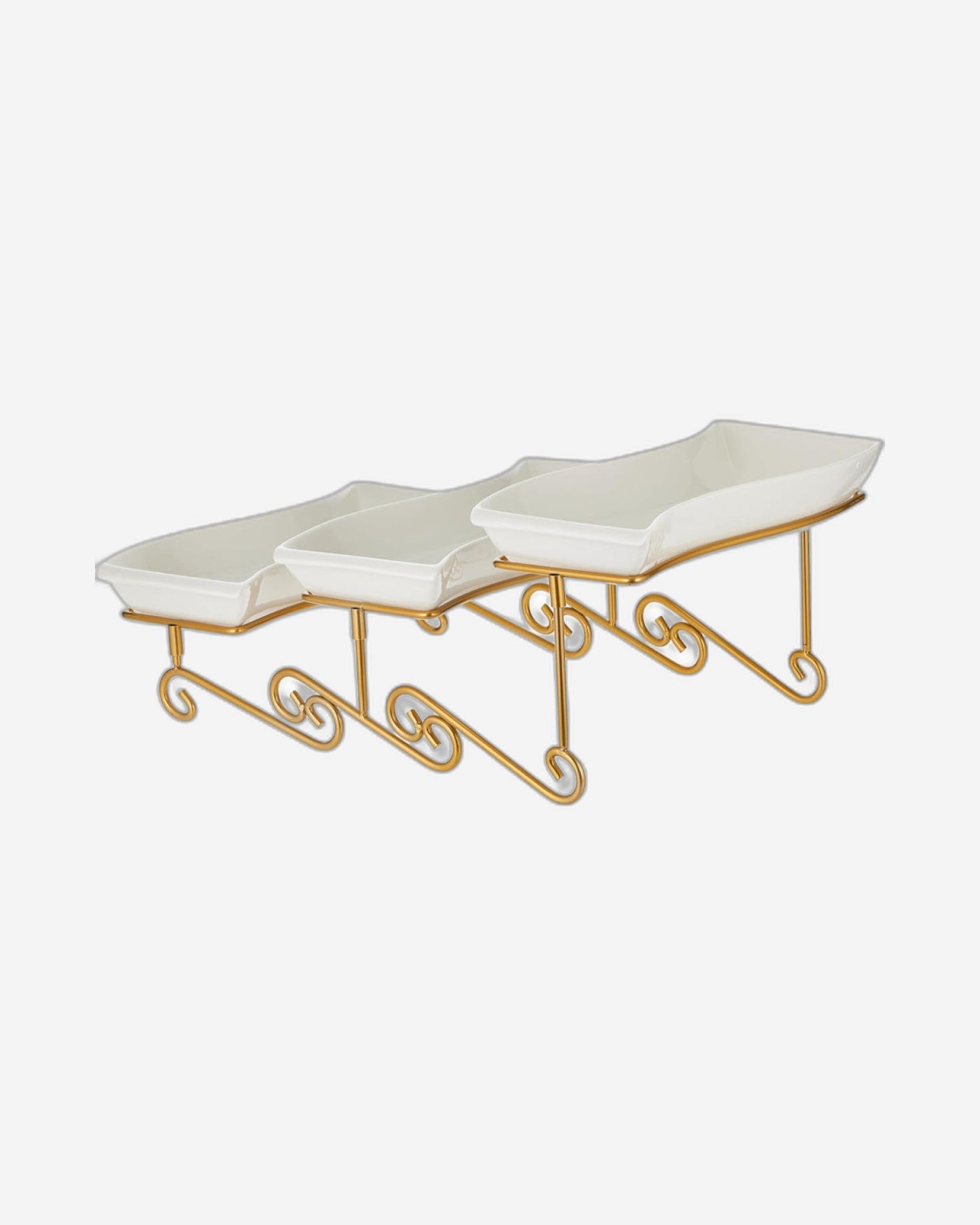 Shallow 3-Tier Serving Plate with Gold Rack, White, 3x30 cm – Elegant Dessert and Food Display Stand