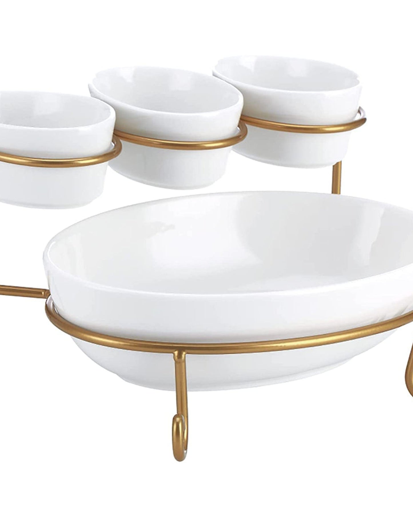 Shallow 4"/9.25" 2 Tier Serving Stand Oval Serving Bowl with Metal Rack, Tied Serving Tray Food Display Dessert Appetizer, Serving Bowl Fruit Chip Dip Bowl Set White/Gold