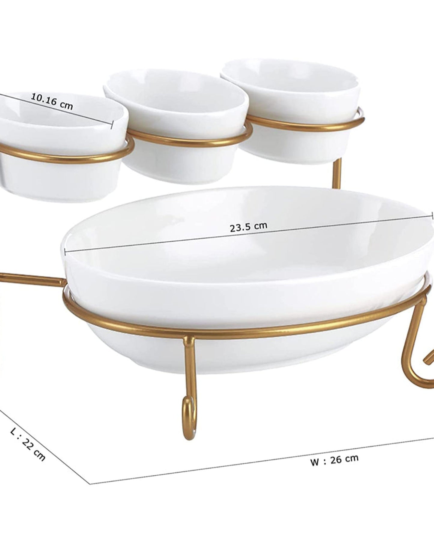 Shallow 4"/9.25" 2 Tier Serving Stand Oval Serving Bowl with Metal Rack, Tied Serving Tray Food Display Dessert Appetizer, Serving Bowl Fruit Chip Dip Bowl Set White/Gold