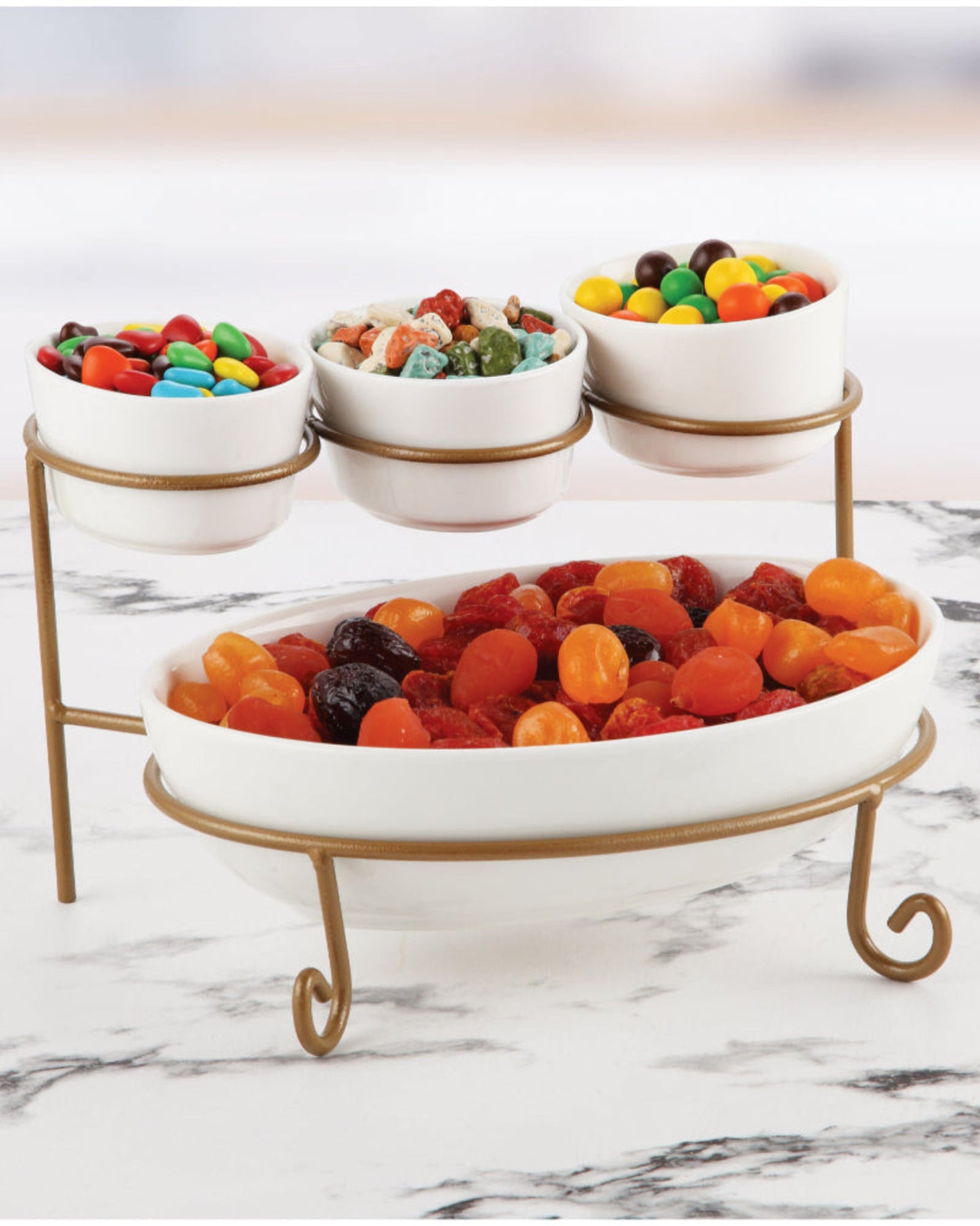 Shallow 4"/9.25" 2-Tier Oval Serving Set – Elegant White Porcelain Serving Tray for Desserts and Appetizers