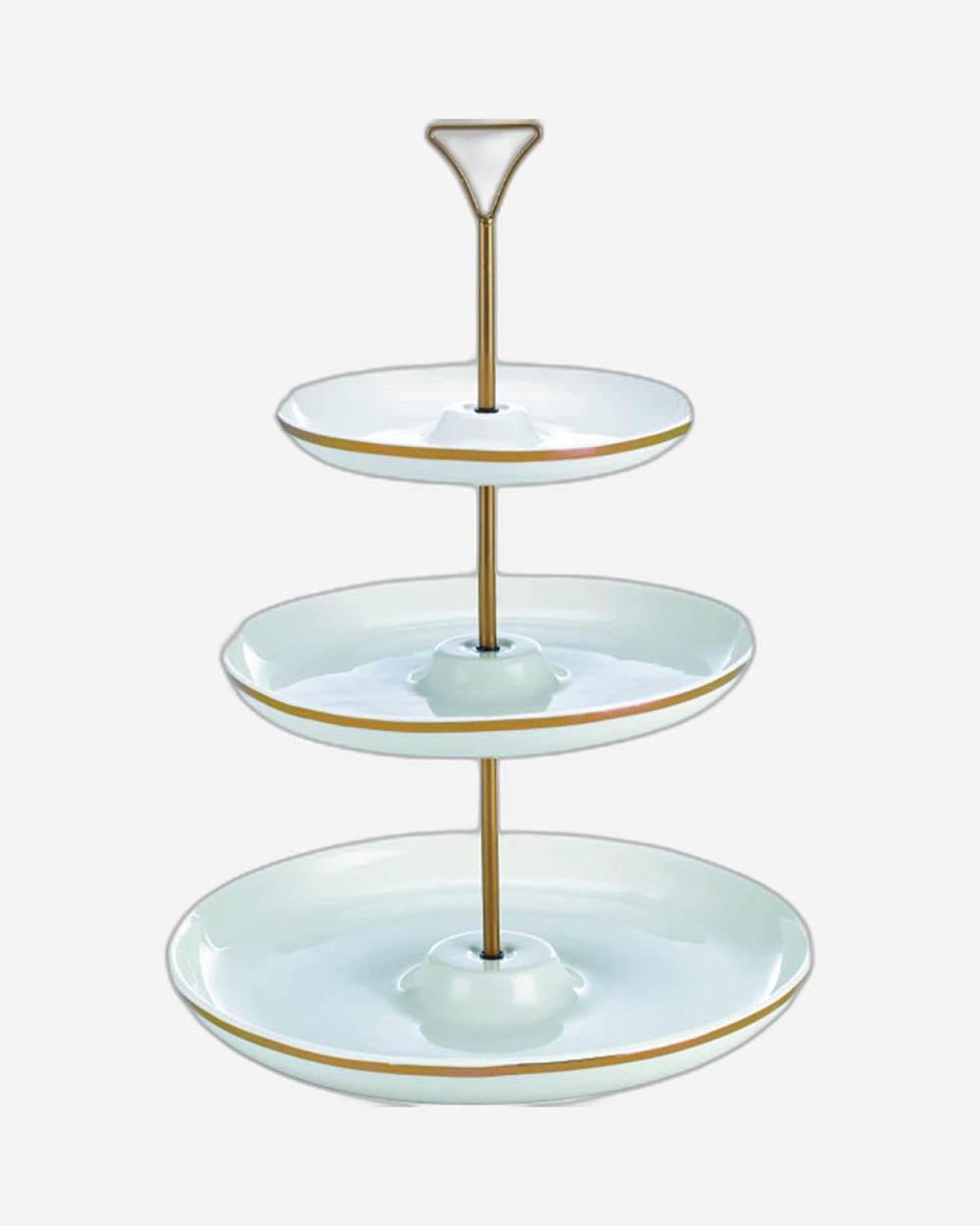 Bone China Shallow 7"/9"/11" 3 Tier Round Plate with Gold Stand and Decal, Tied Serving Tray Food Display Dessert Appetizer, Serving Plate Set for Parties, Gold, White/Gold, DY178-DG