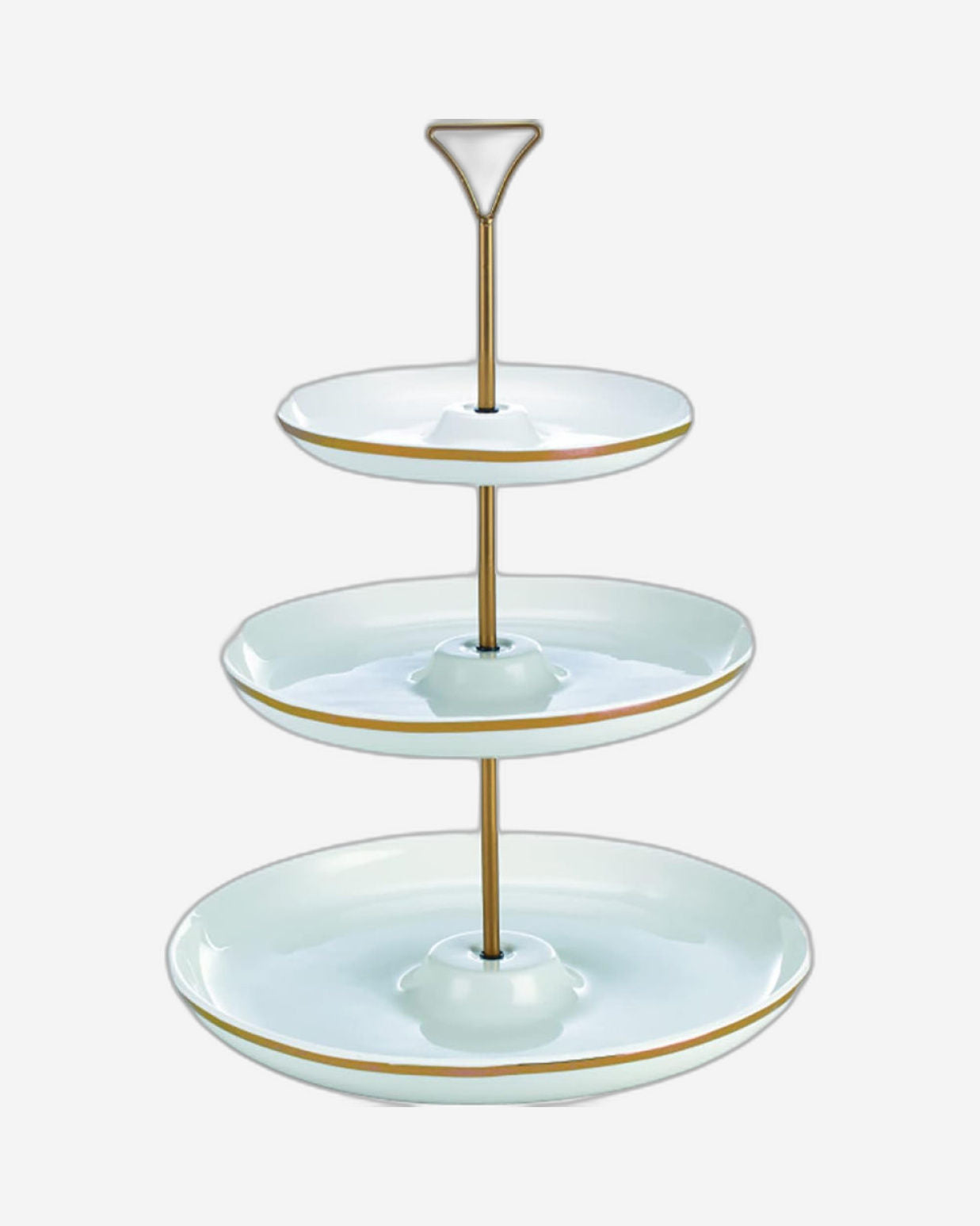 Bone China Shallow 7"/9"/11" 3 Tier Round Plate with Gold Stand and Decal, Tied Serving Tray Food Display Dessert Appetizer, Serving Plate Set for Parties, Gold, White/Gold, DY178-DG