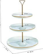 Bone China Shallow 7"/9"/11" 3 Tier Round Plate with Gold Stand and Decal, Tied Serving Tray Food Display Dessert Appetizer, Serving Plate Set for Parties, Gold, White/Gold, DY178-DG