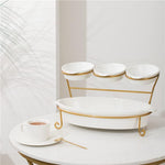 Bone China Shallow 16"/8" 2-Tier Oval Baker with Gold Stand, White - Elegant Porcelain Baking and Serving Dish Set