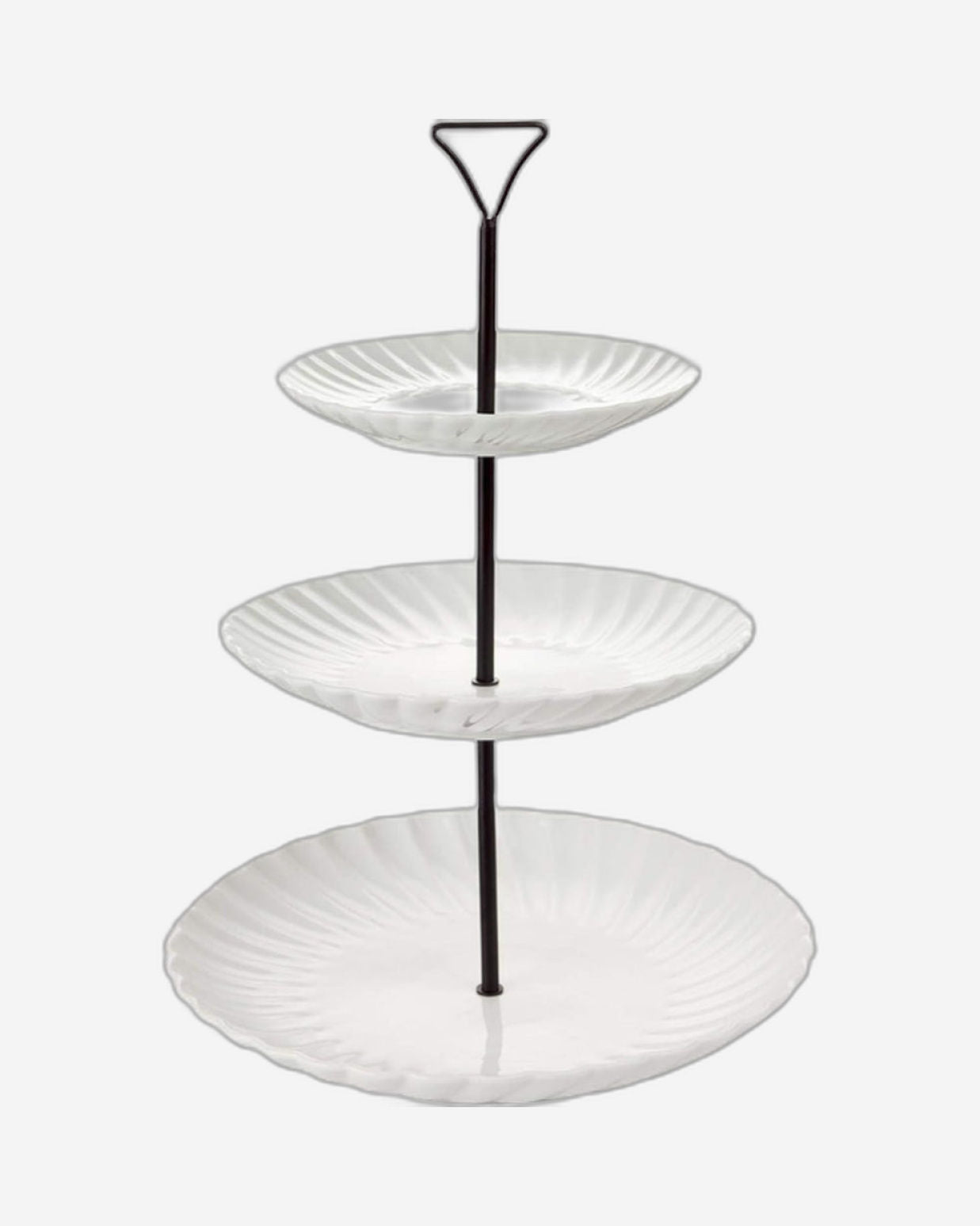 Shallow 3-Tier Serving Set, White Porcelain with Metal Stand - Elegant Serving Set for Snacks, Appetizers, and Desserts