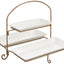 Shallow 2-Tier Rectangular Plate with Stand & Gold Rack - Porcelain Serving Set (27cm x 1, 37cm x 2) - Elegant White/Gold Design