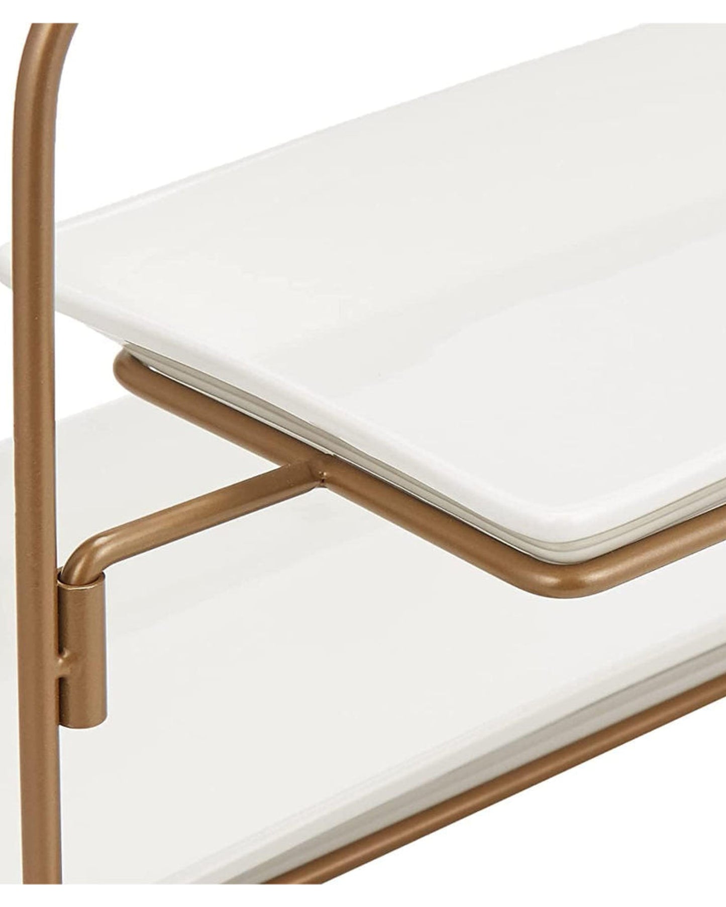 Shallow 2-Tier Rectangular Plate with Stand & Gold Rack - Porcelain Serving Set (27cm x 1, 37cm x 2) - Elegant White/Gold Design