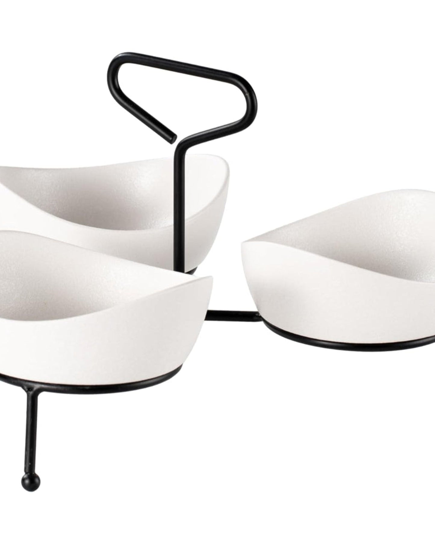 Shallow Porcelain 3 x 13cm Bowls Serving Set with Black Stand Rack