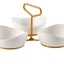Bone China Shallow Porcelain 3 x 13cm Bowls Serving Set with Gold Stand Rack