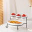 Bone China Shallow Porcelain 2-Tier Oval Serving Set with Black Stand Rack - 3x 10cm and 1x 24cm