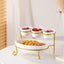 Bone China Shallow Porcelain 2-Tier Oval Serving Set with Gold Stand Rack - 3x 10cm and 1x 24cm
