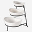 Bone China Shallow Porcelain 3-Tier Serving Bowl Set with Black Stand Rack - 13cm, 15cm, 19cm