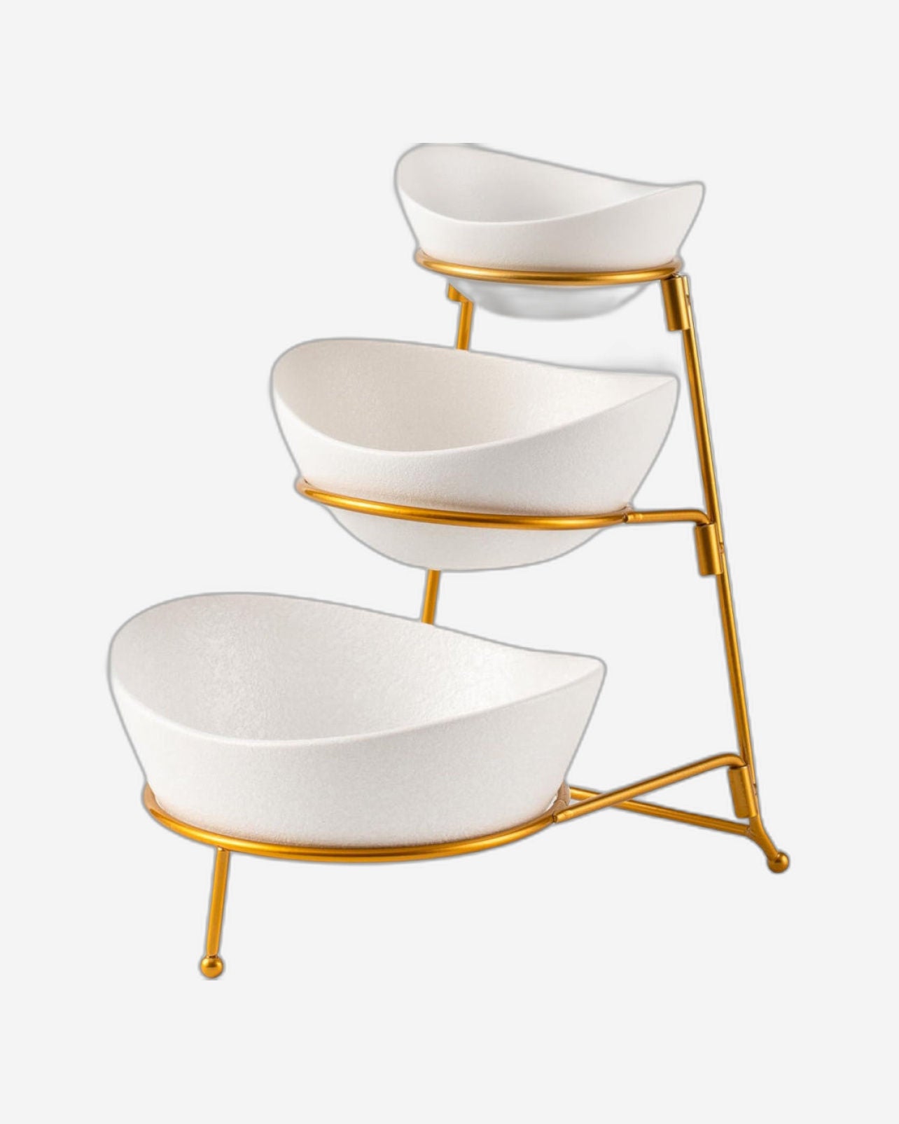 Bone China Shallow Porcelain 3-Tier Serving Bowl Set with Black Stand Rack - 13cm, 15cm, 19cm