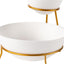 Bone China Shallow Porcelain Chip & Dip Bowl Set with Gold Stand Rack - 12cm and 24cm