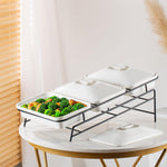 Shallow Porcelain 3-Tier Casserole Set with Black Stand Rack - 30cm x 3