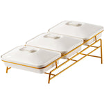 Shallow Porcelain 3-Tier Casserole Set with Gold Stand Rack - 30cm x 3