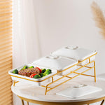 Shallow Porcelain 3-Tier Casserole Set with Gold Stand Rack - 30cm x 3