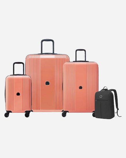 Delsey Paris Ophelie 55+70+82Cm Hardcase 4 Double Wheel Expandable Cabin & Check-In Luggage Trolley Set Glossy Pink + Free  Agreable Backpack