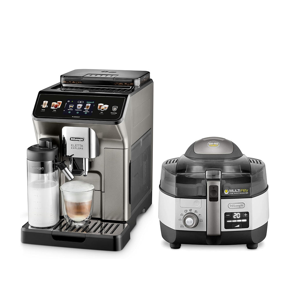  DELONGHI ELETTA EXPLORE COFFEE MACHINE TITANIUM ECAM450.86.T+DELONGHI EXTRA CHEF PLUS MULTIFRY LOW-OIL FRYER AND MULTICOOKER - FH1396/1 