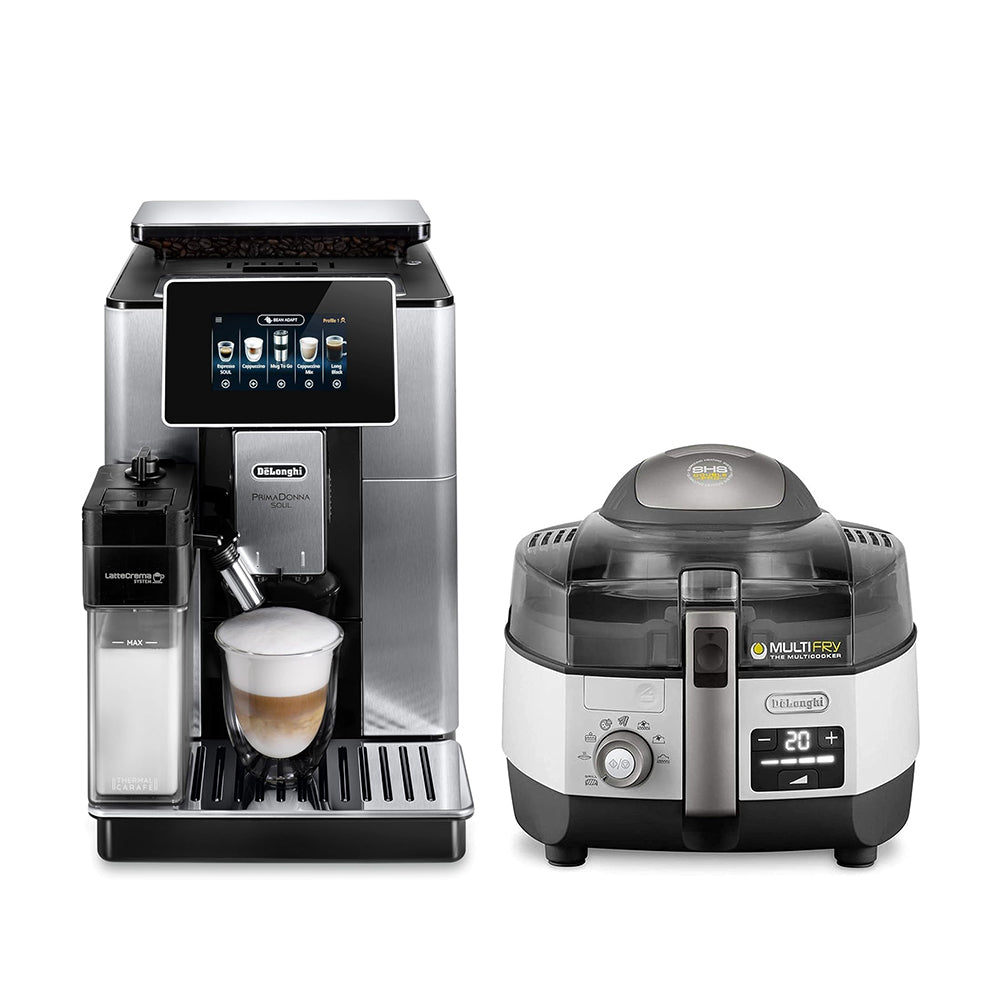  DELONGHI PRIMADONNA SOUL FULLY AUTOMATIC COFFEE MACHINE ECAM610.75.MB + DELONGHI EXTRA CHEF PLUS MULTIFRY LOW-OIL FRYER AND MULTICOOKER - FH1396/1 