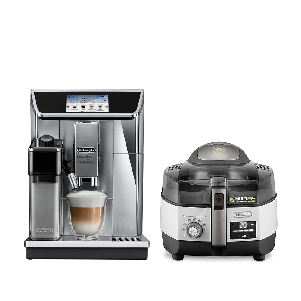 DELONGHI PRIMADONNA ELITE FULLY AUTOMATIC COFFEE MACHINE SILVER  ECAM650.85.MS + DELONGHI EXTRA CHEF PLUS MULTIFRY LOW-OIL FRYER AND MULTICOOKER - FH1396/1 