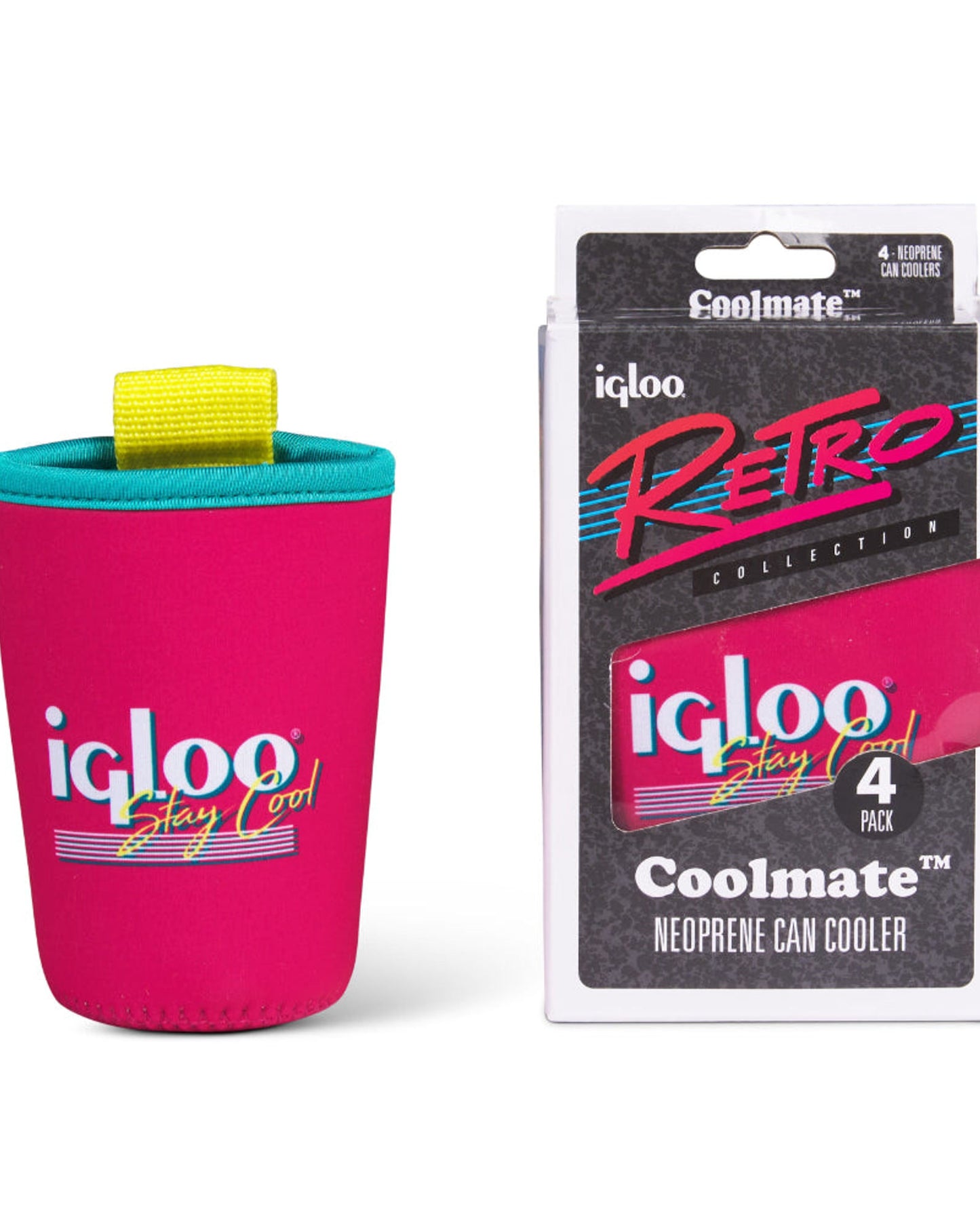 Igloo-Retro Soft Coolmate™ 4-Pack Can Cooler  - Dark Jade /Bold Magenta /Livewire Yellow