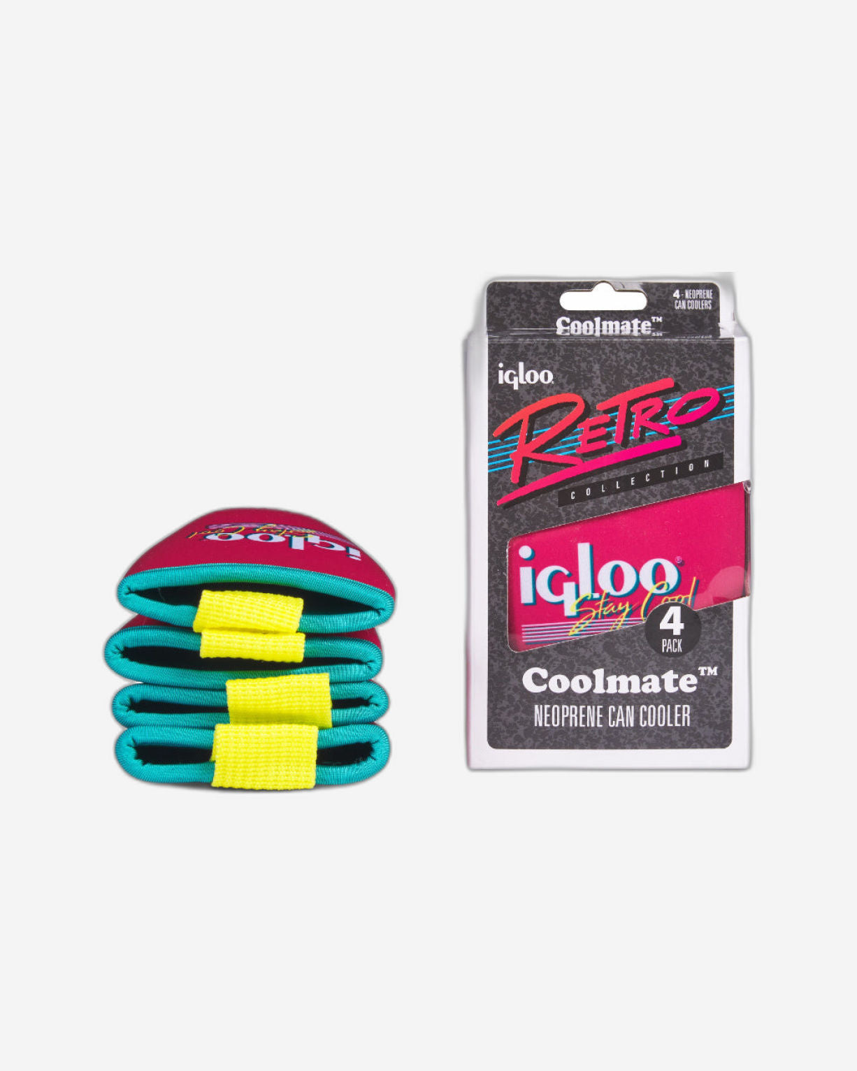 Igloo-Retro Soft Coolmate™ 4-Pack Can Cooler  - Dark Jade /Bold Magenta /Livewire Yellow