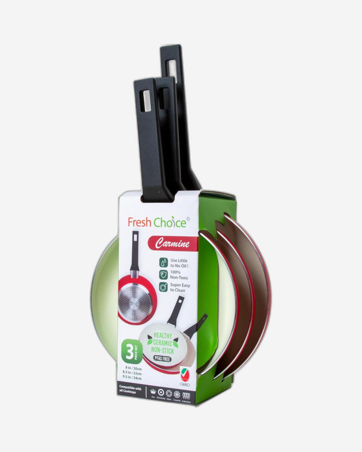 Fresh Choice - CARMINE 3pc PFAS FREE Pressed Aluminum Frypan Set