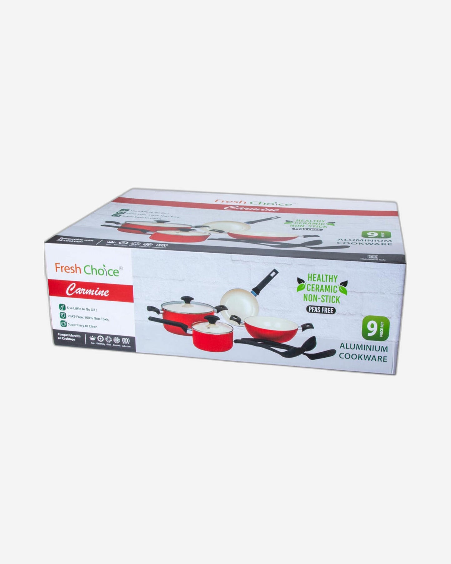 Fresh Choice - CARMINE 9pc PFAS FREE Pressed Aluminum Cookware Set