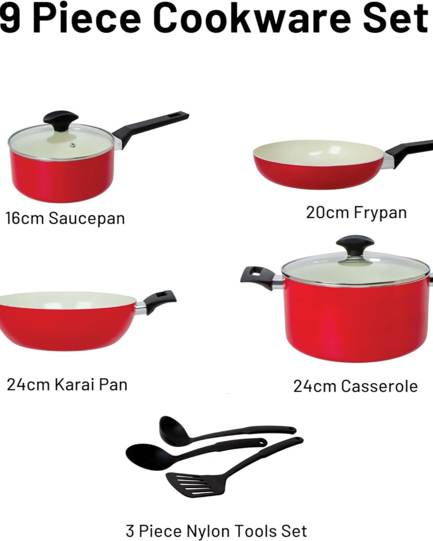 Fresh Choice - CARMINE 9pc PFAS FREE Pressed Aluminum Cookware Set