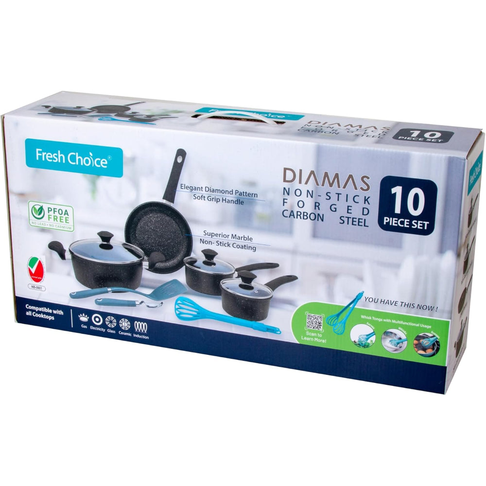 Fresh Choice - DIAMAS 10pc Non Stick Forged Carbon Steel Cookware Set