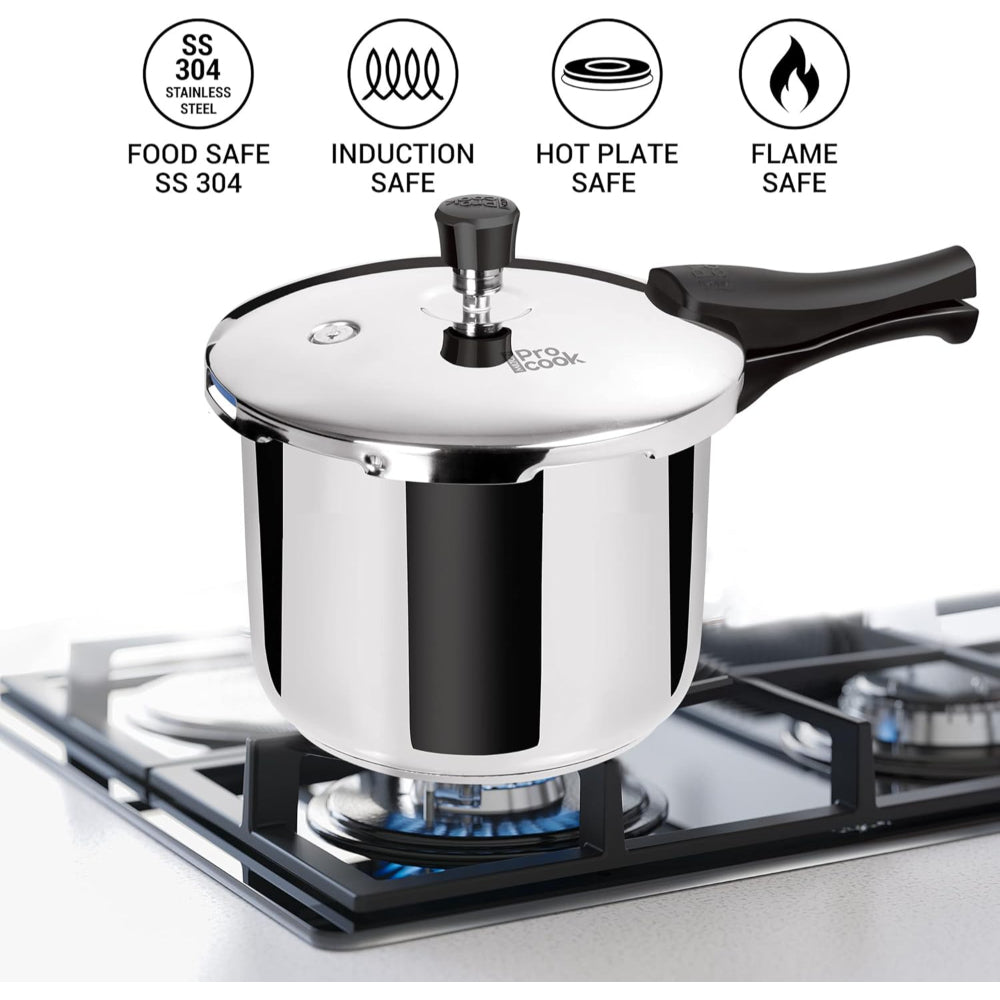 Milton Pro Cook Triply Stainless Steel Pressure Cooker With Outer Lid, 3 litre, Silver | Dishwasher Safe | Food Safe | Induction Safe | Hot Plate Safe | Flame Safe