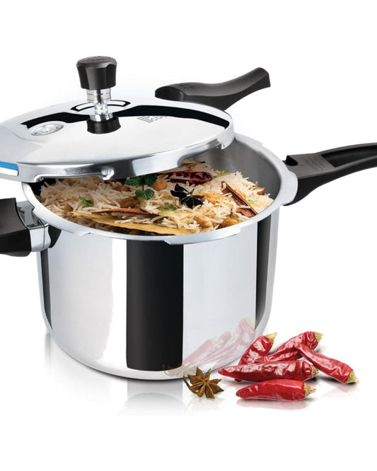Milton Pro Cook Triply Stainless Steel Pressure Cooker With Outer Lid, 5 litre, Silver | Dishwasher Safe | Food Safe | Induction Safe | Hot Plate Safe | Flame Safe