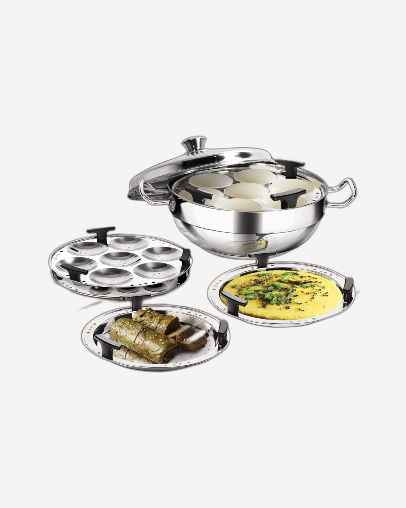 MILTON Pro cook Stainless Steel Multipurpose Kadai with Lid (2 – Regular Idli Plate; 1 - Mini Idli Plate; 1 - Steamer Plate; 2 - Dhokla Plate) All-in-One Multi Pot/Kadhai, Induction & Gas Friendly