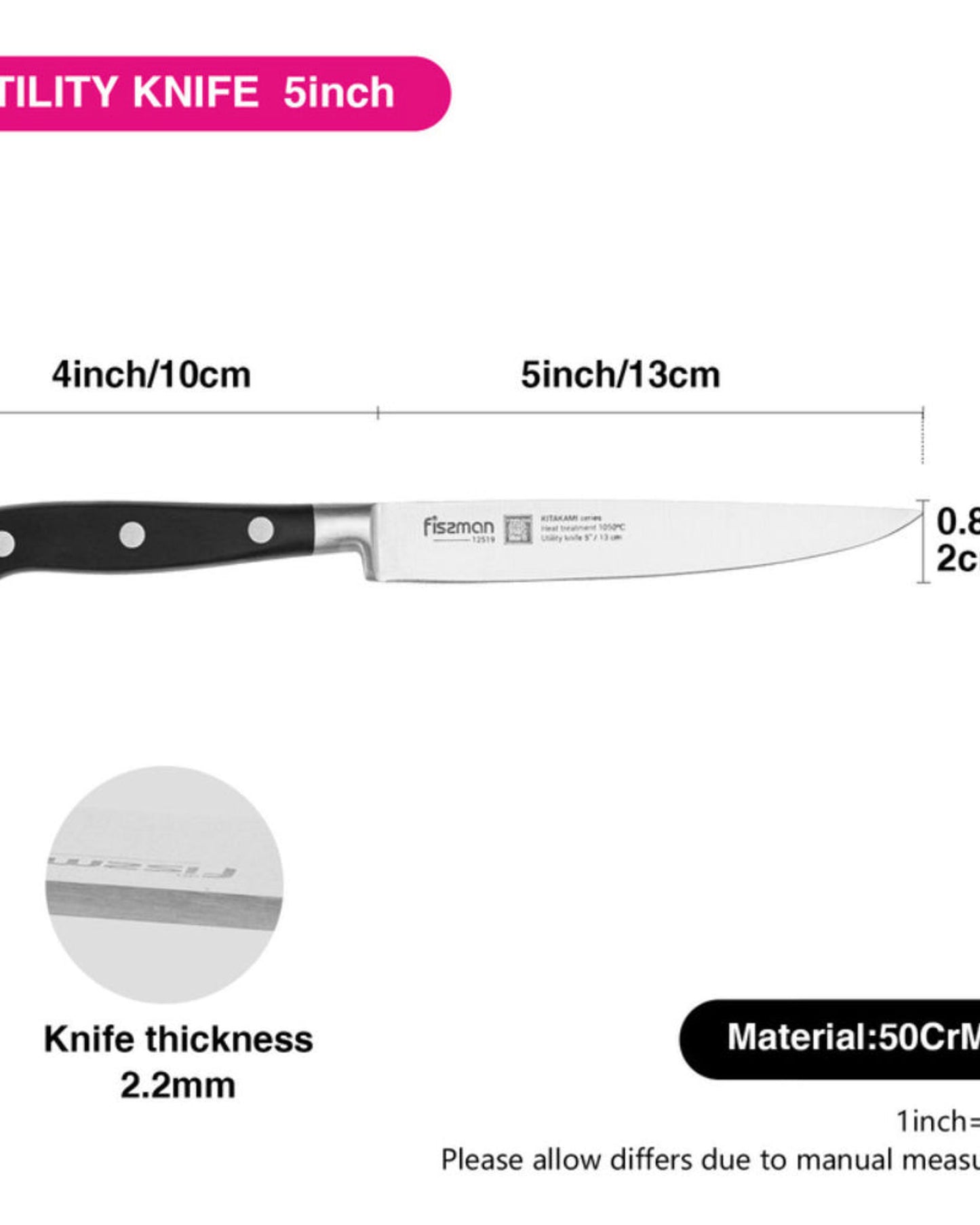 Fissman Kitakami Utility Knife Silver/Black 5Inch