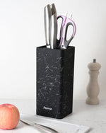 Fissman Kitchen Knife Organizer 10x10x22cm, Square Shaped, Black Marble (Plastic)