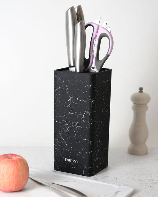 Fissman Kitchen Knife Organizer 10x10x22cm, Square Shaped, Black Marble (Plastic)