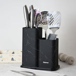 Fissman Kitchen Knife And Utensil Organizer 11x11x23+11x11x17 cm, Black Marble (Plastic)