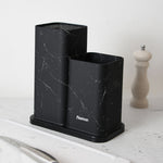 Fissman Kitchen Knife And Utensil Organizer 11x11x23+11x11x17 cm, Black Marble (Plastic)