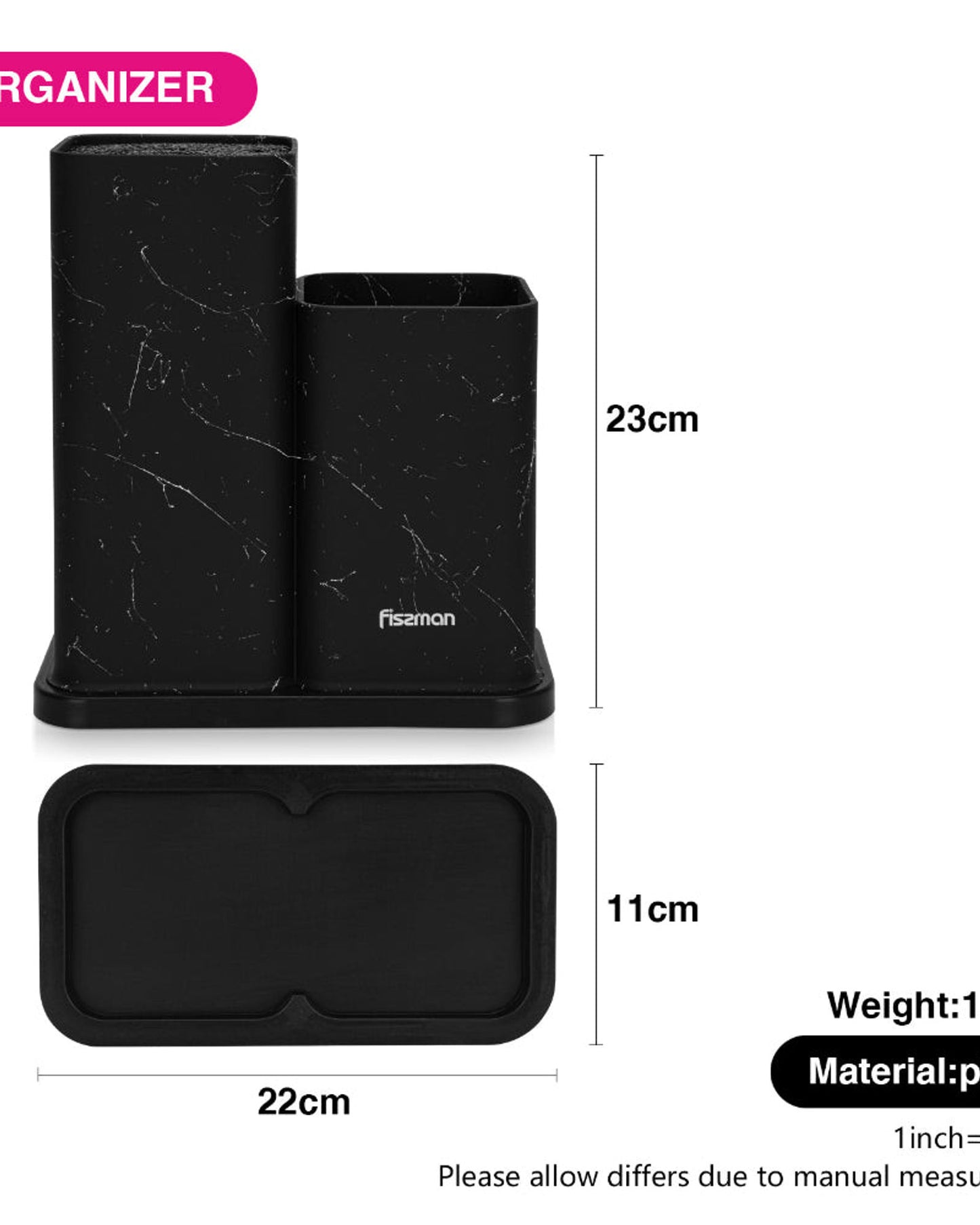 Fissman Knife & Utensil Organizer Black Marble 23cm