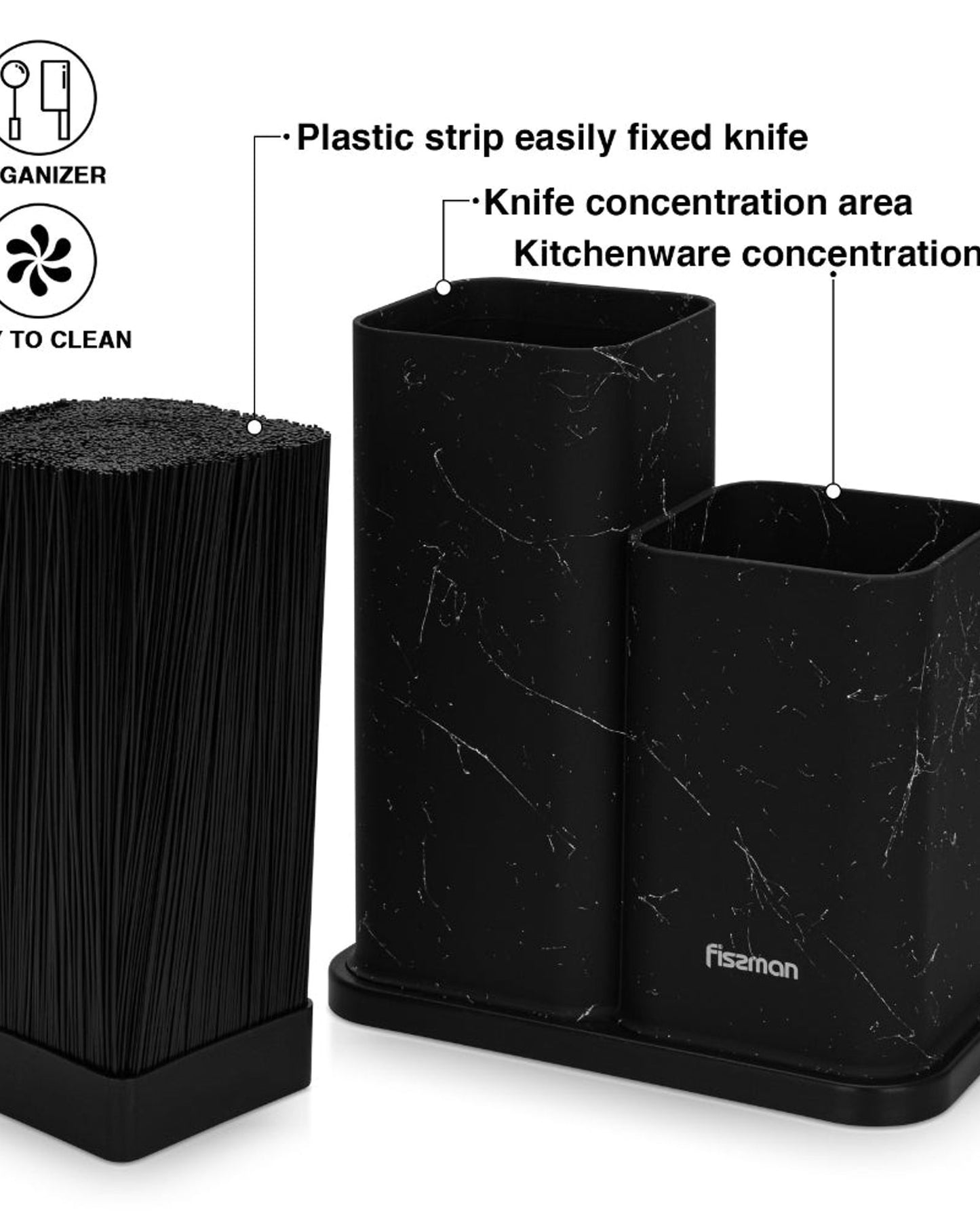 Fissman Knife & Utensil Organizer Black Marble 23cm