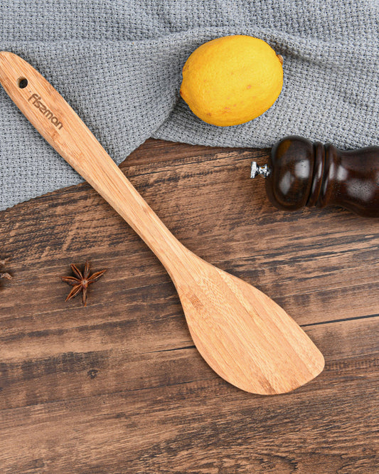 Fissman Solid Bamboo Turner with Handle Beige 30 x 6cm